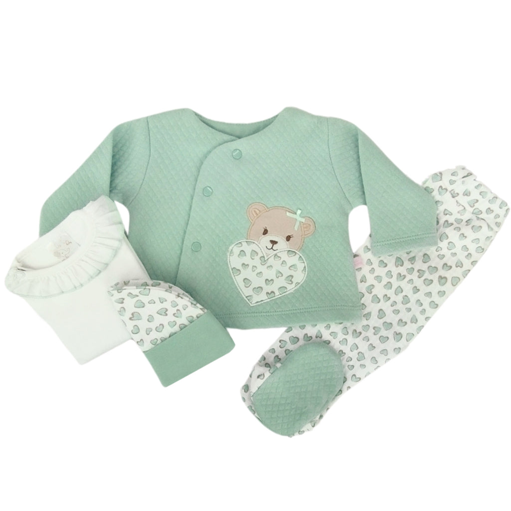 Conjunto Jacquard Osita Corazon - 4 piezas - Verde