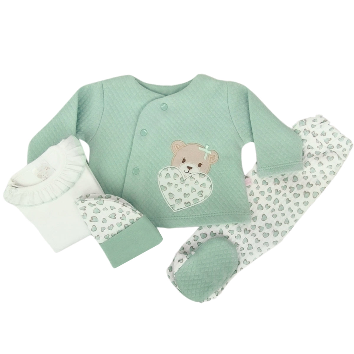 Conjunto Jacquard Osita Corazon - 4 piezas - Verde