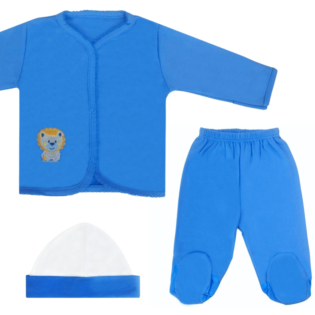 Ajuar - Set de 3 piezas Algodon - Lion - Azulino