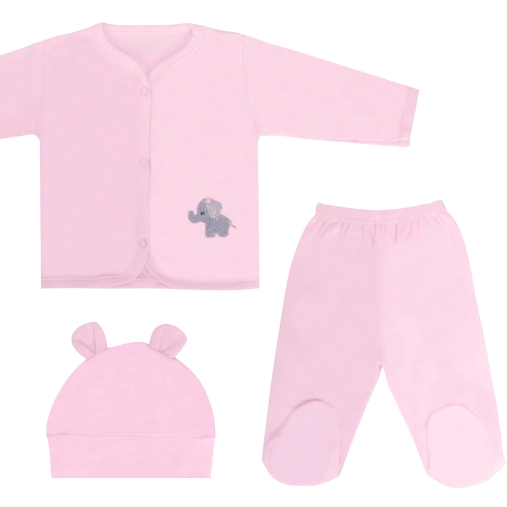 Ajuar - Set de 3 piezas Algodon - Elefante - Rosado