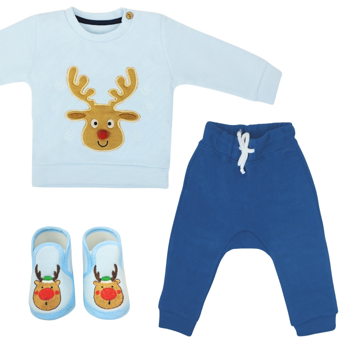 Conjunto Navidad - Reno - Celeste