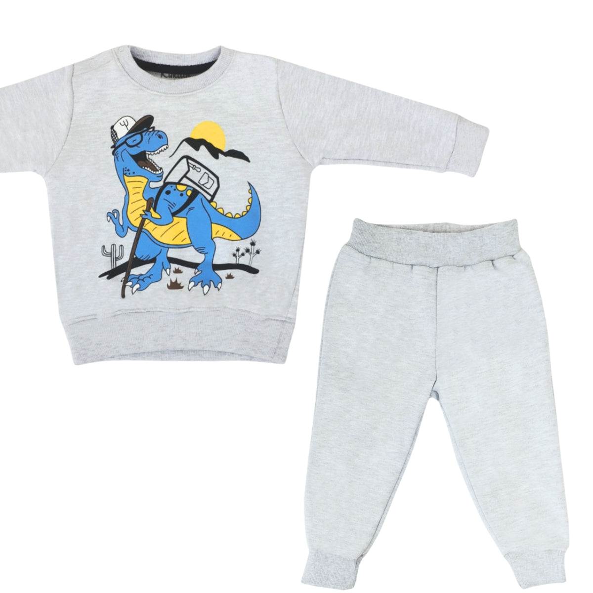 Conjunto Franela reactiva - 2 piezas - Dino - Plomo