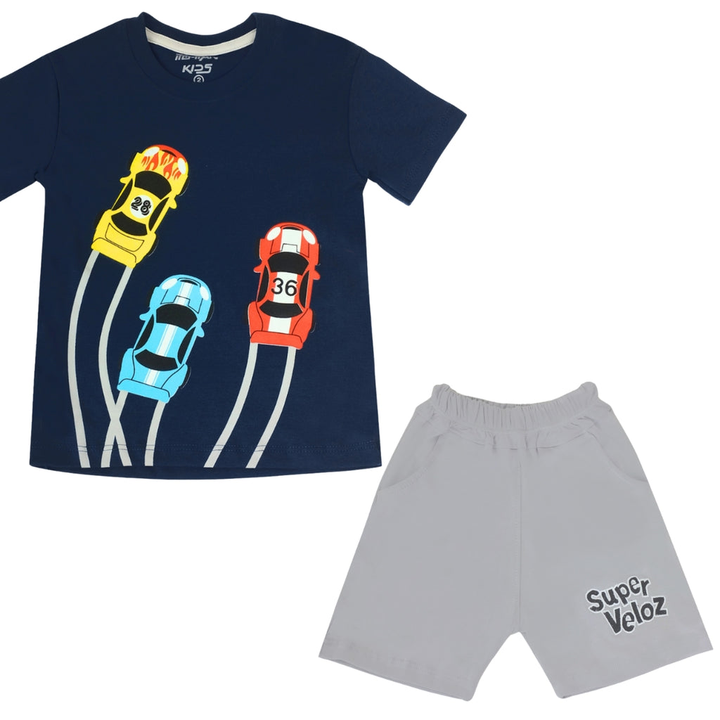 Conjunto bebé - Polo Short - Autos - Azul