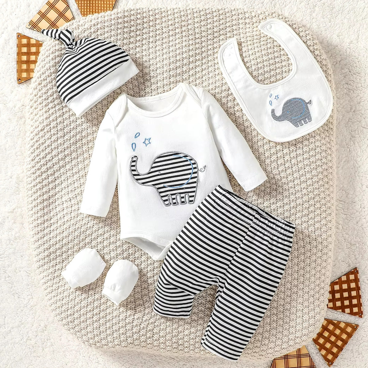 Conjunto ajuar de Bebé 6 Piezas - Elefante - Algodón