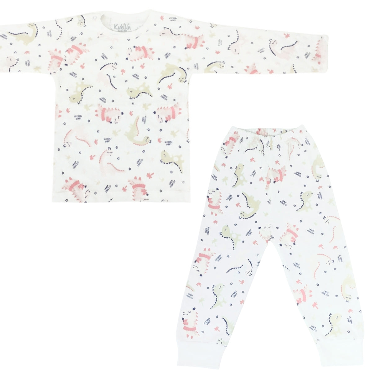 Pijama de Bebé de Algodón Suave - Dino Reina - Blanco