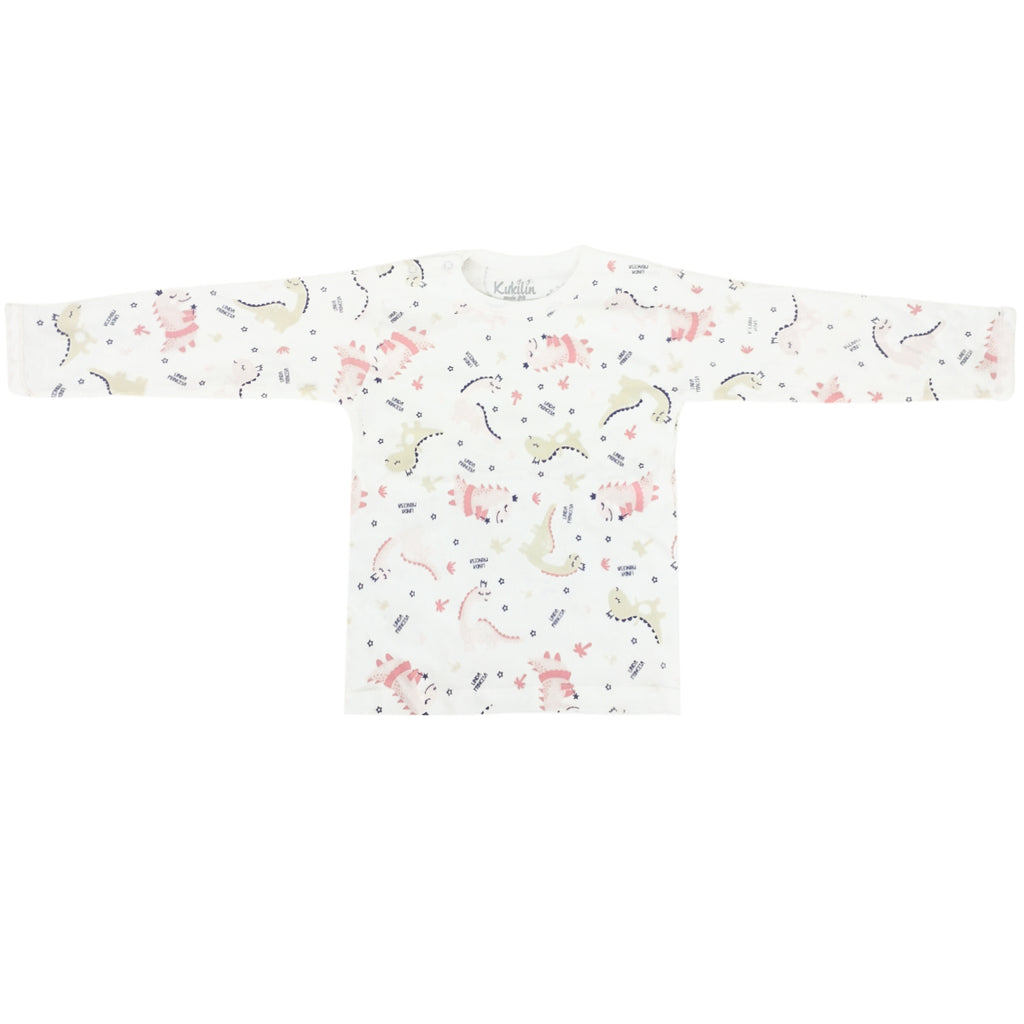 Pijama de Bebé de Algodón Suave - Dino Reina - Blanco