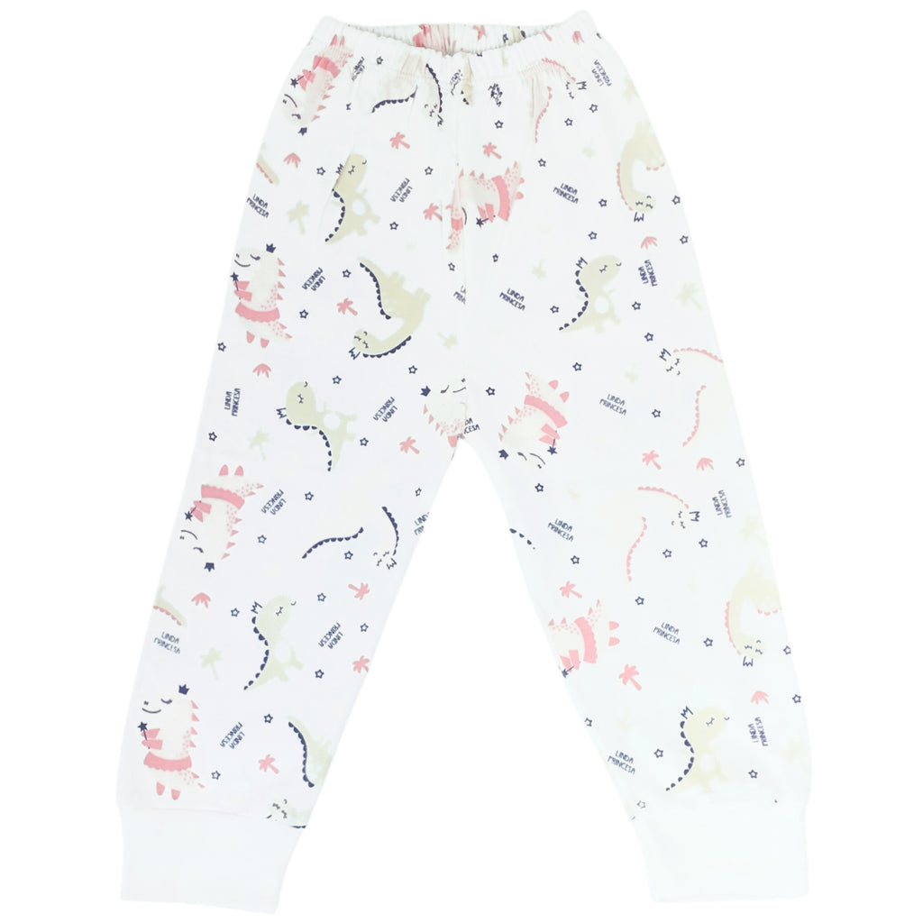 Pijama de Bebé de Algodón Suave - Dino Reina - Blanco