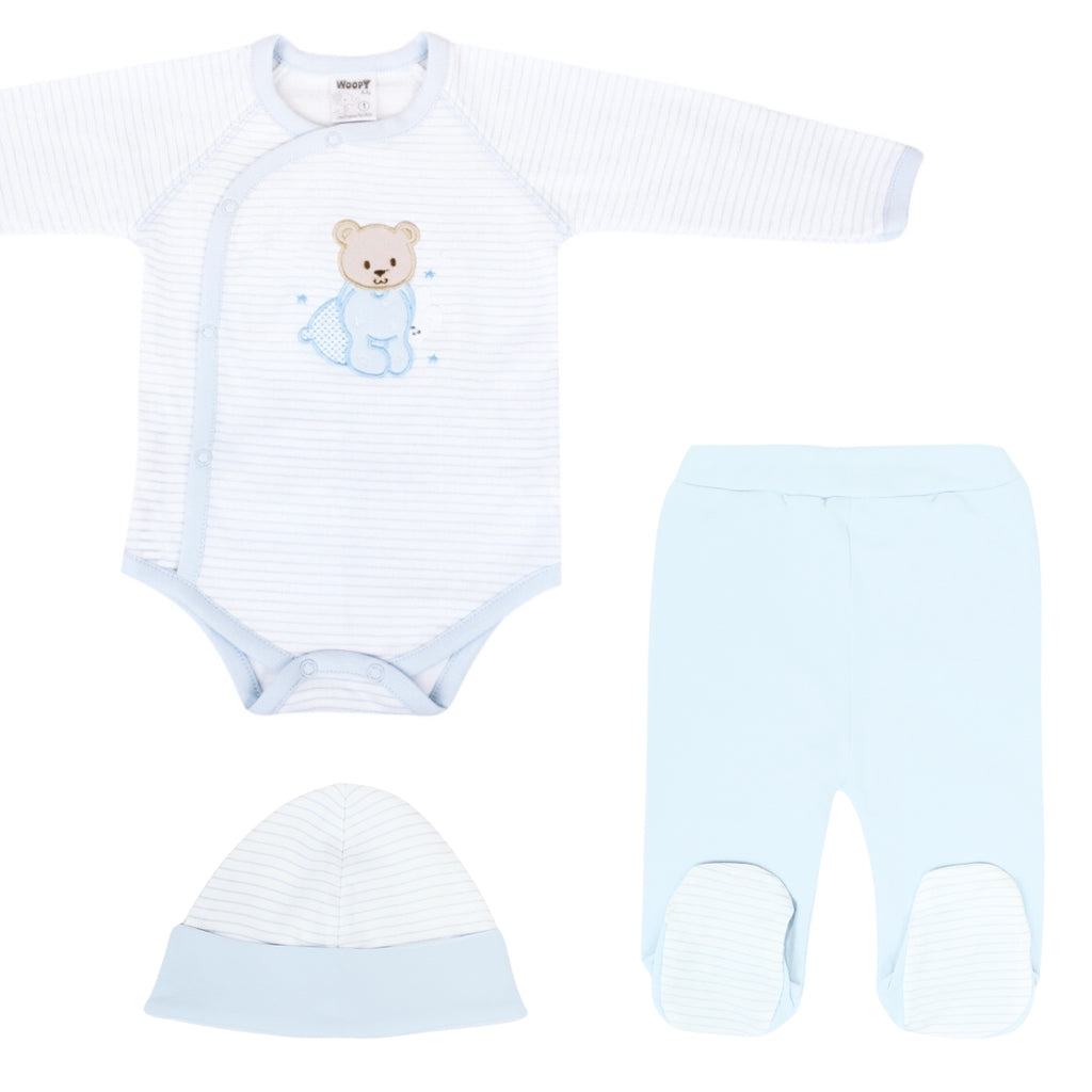 Ajuar Algodón - Osito - 3 piezas - Celeste