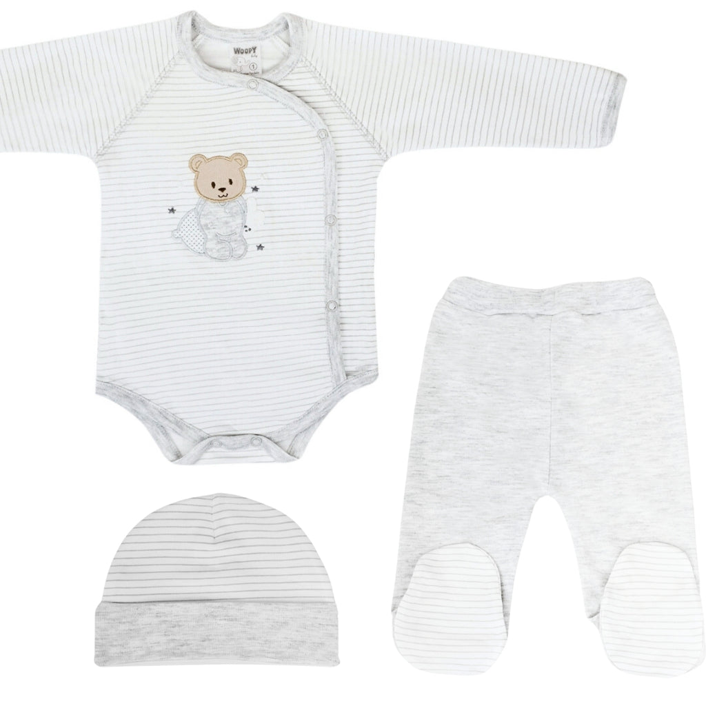 Ajuar Algodón - Osito - 3 piezas - Plomo