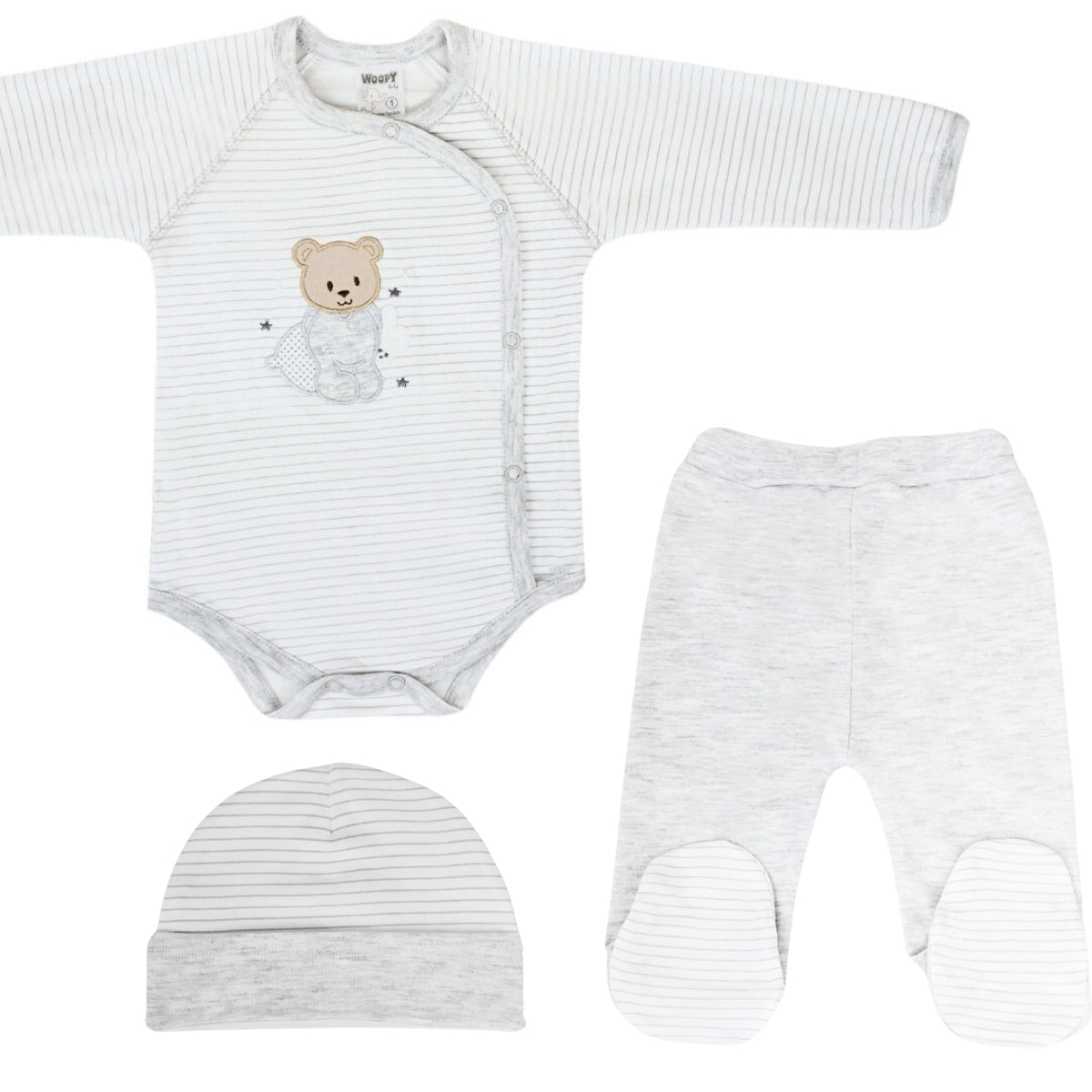 Ajuar Algodón - Osito - 3 piezas - Plomo
