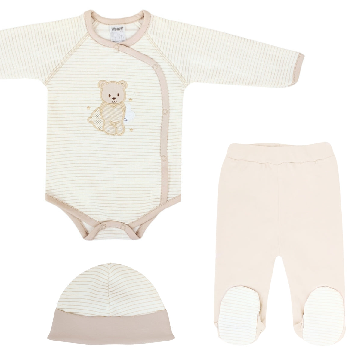 Ajuar Algodón - Osito - 3 piezas - Beige