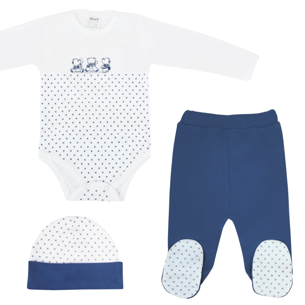 Ajuar Algodón - 3 Ositos - 3 piezas - Azul