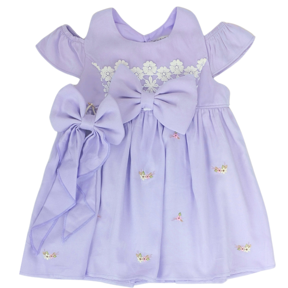 Vestido Lila y Bordados Florales para Bebé