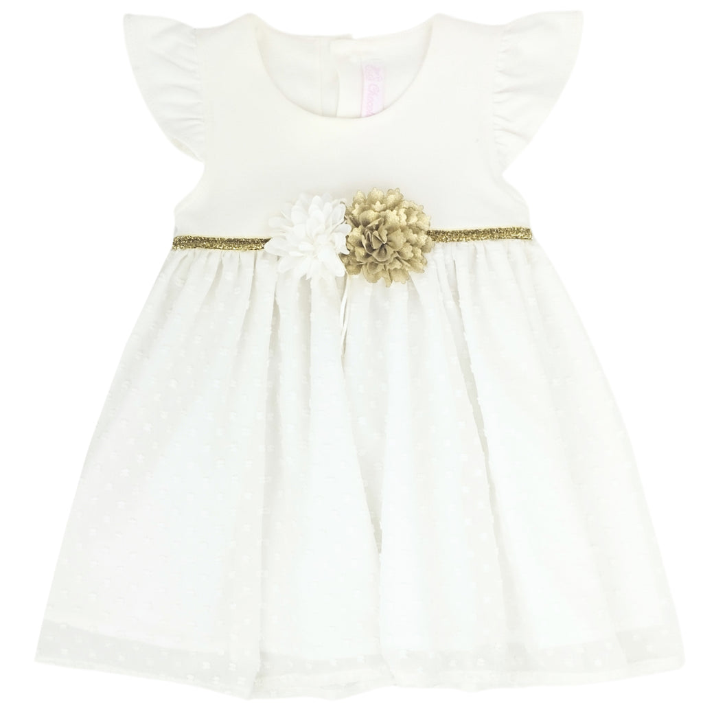Vestido Fiesta Bebé | Blanco y Dorado