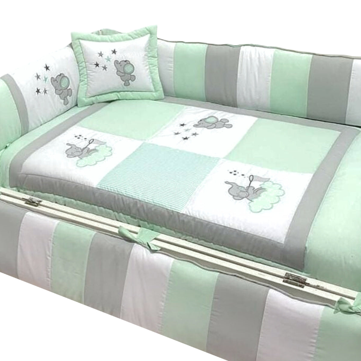 Set de Cuna y 4 protectores 130x70 cm - Prestige - Elefante juguetona Verde