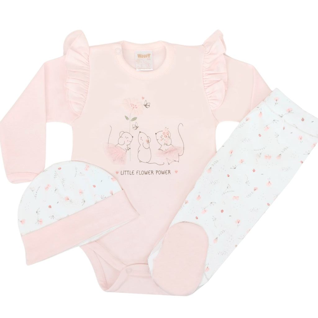 Ajuar - 3 piezas Algodón - Ratoncitas - Rosado