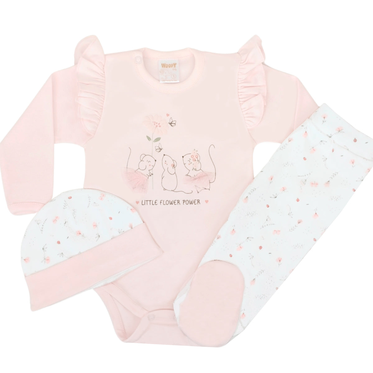 Ajuar - 3 piezas Algodón - Ratoncitas - Rosado