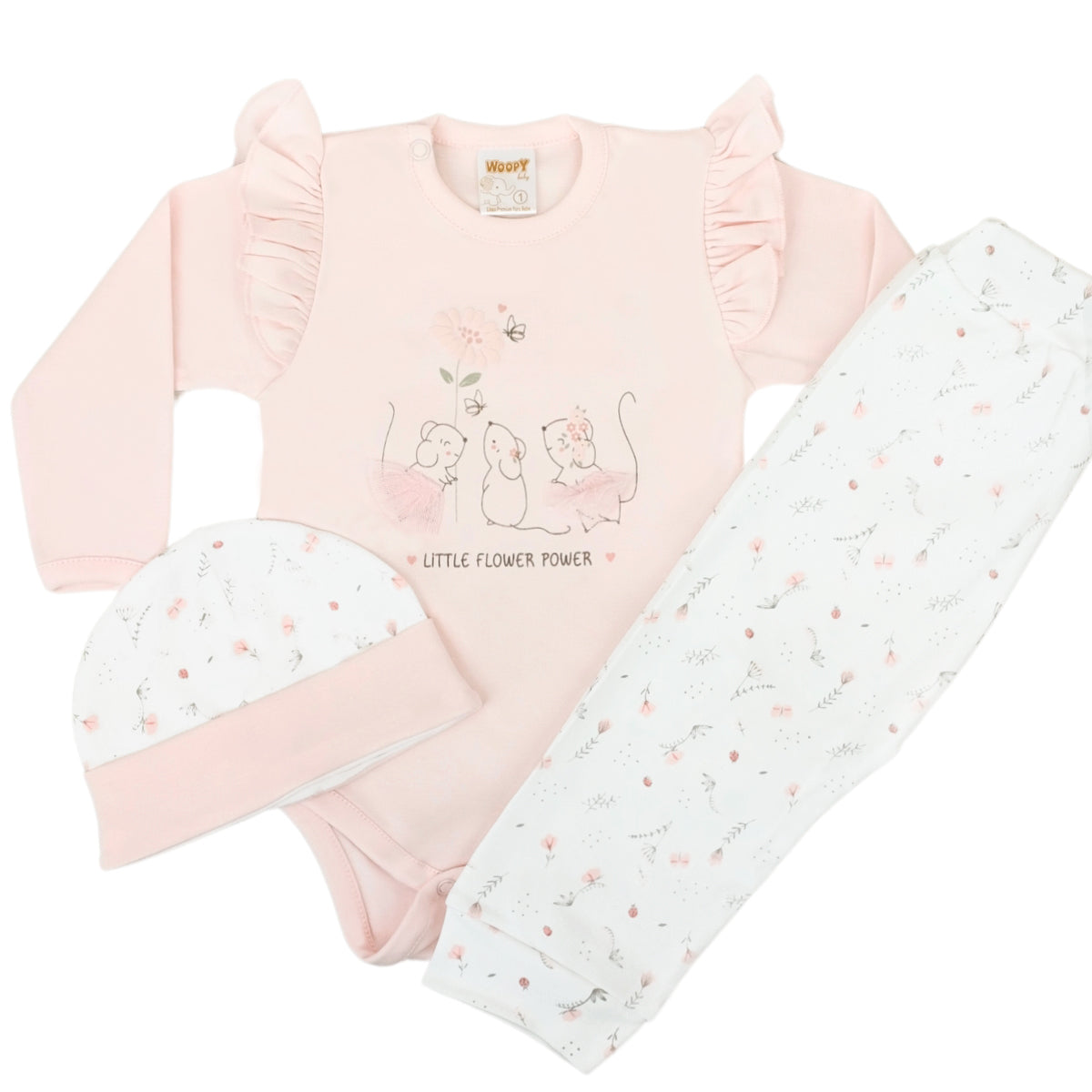 Ajuar - 3 piezas Algodón - Ratoncitas - Rosado