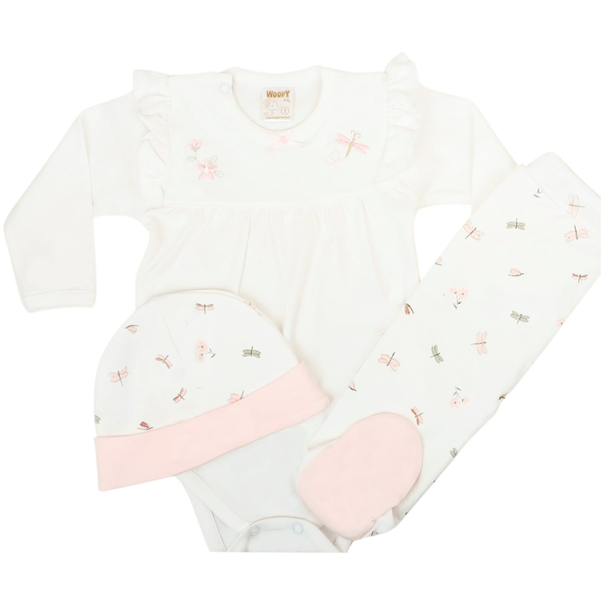 Ajuar - 3 piezas Algodón - Libelula - Blanco