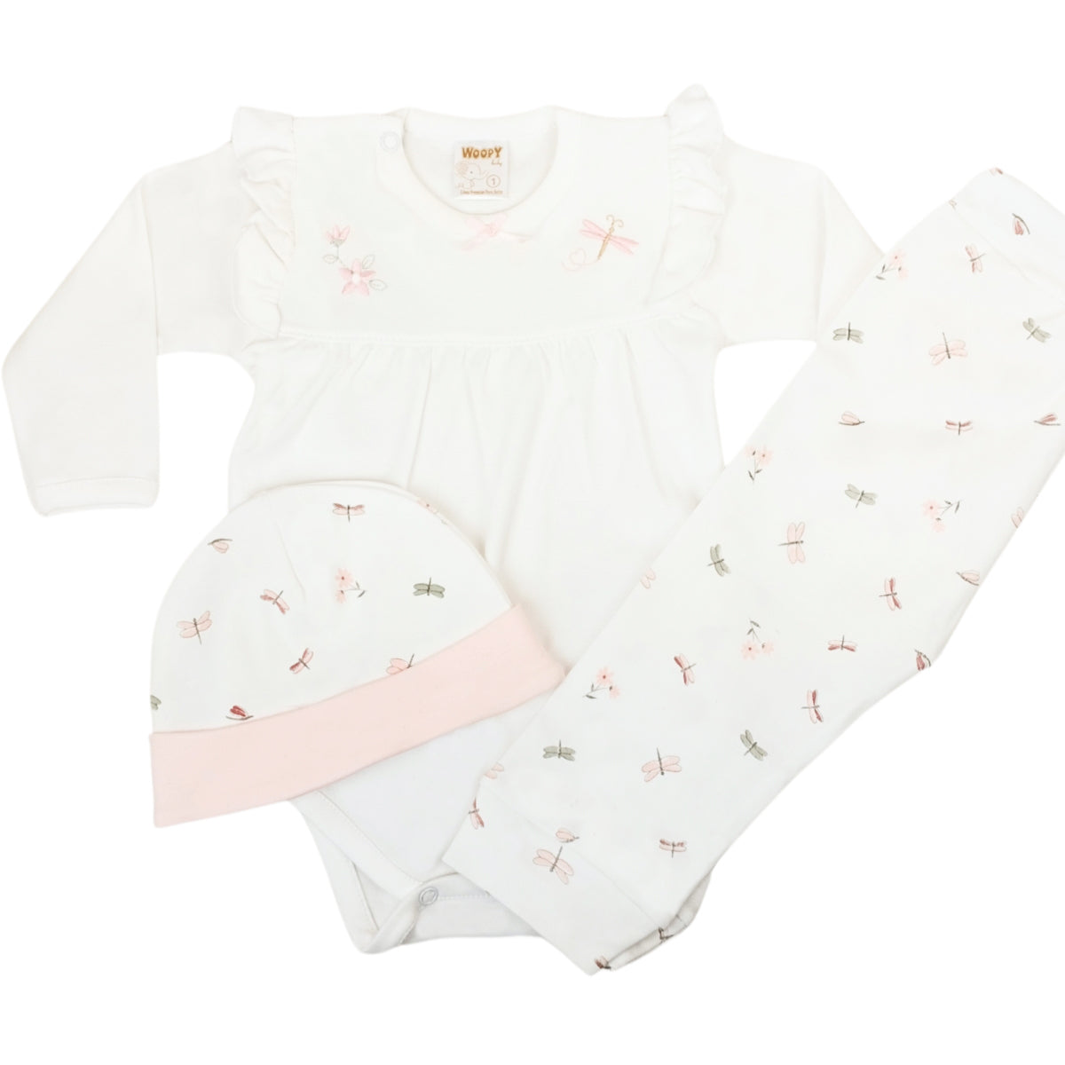 Ajuar - 3 piezas Algodón - Libelula - Blanco