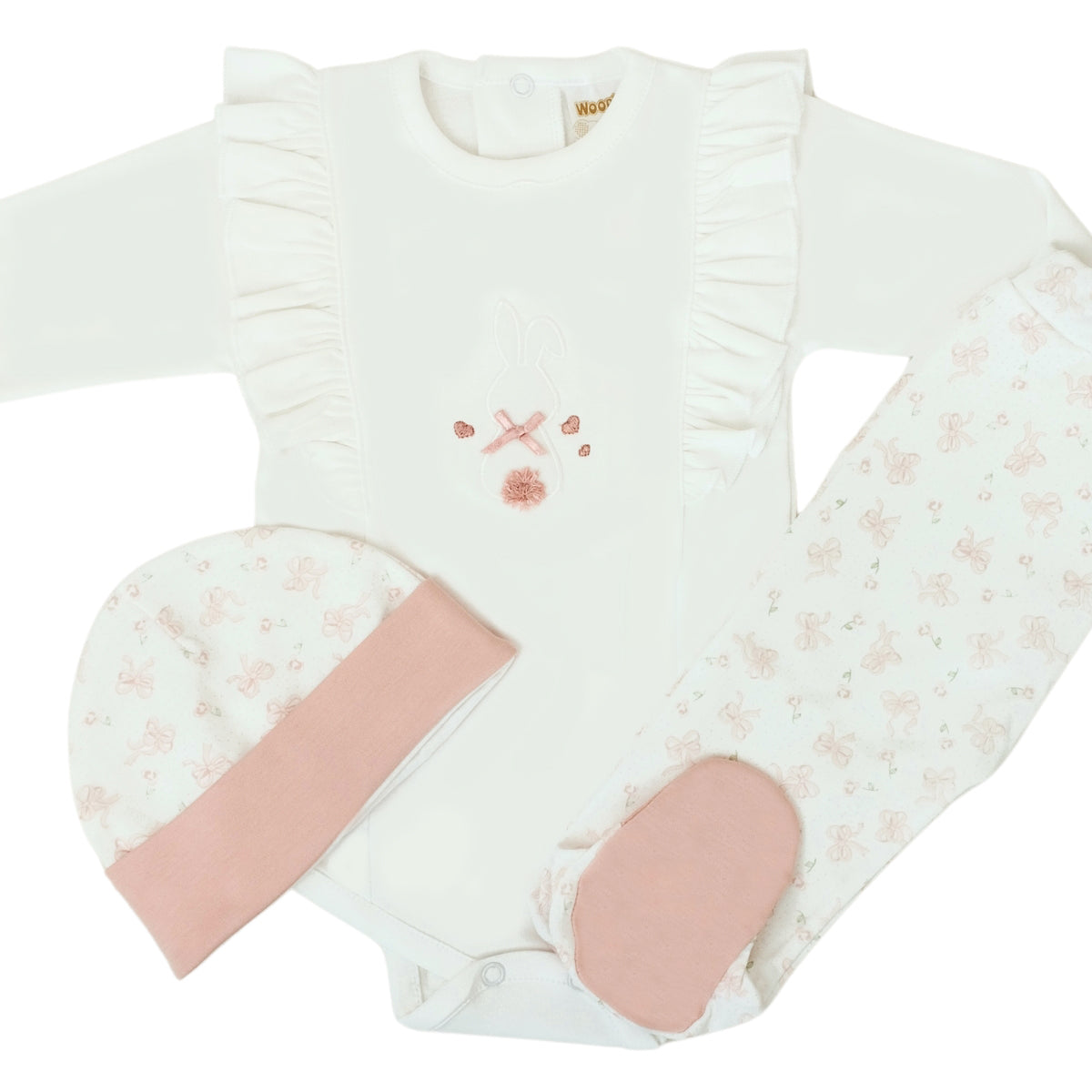 Ajuar - 3 piezas Algodón - Conejita - Blanco