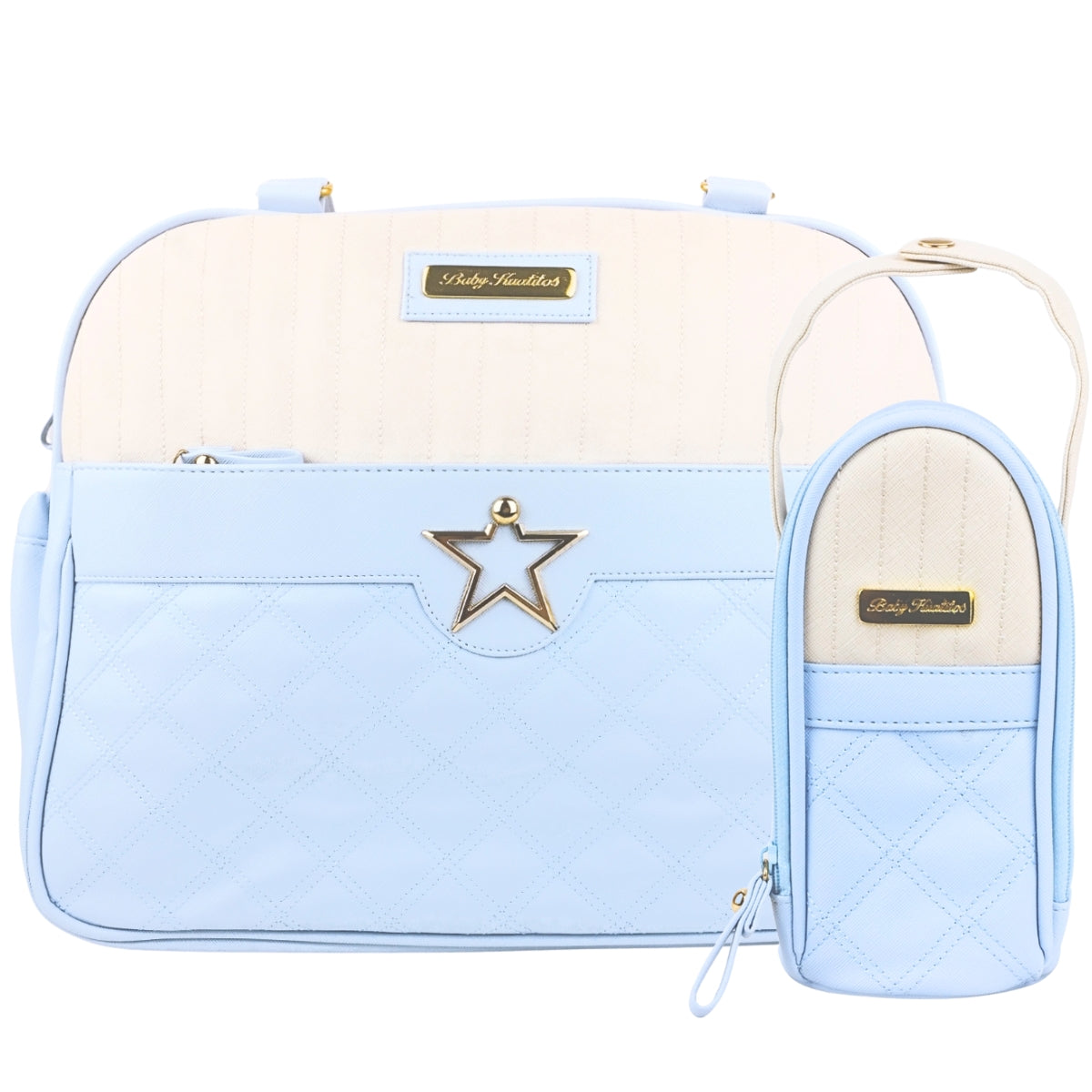 Bolso Pañalera Estrella - Celeste