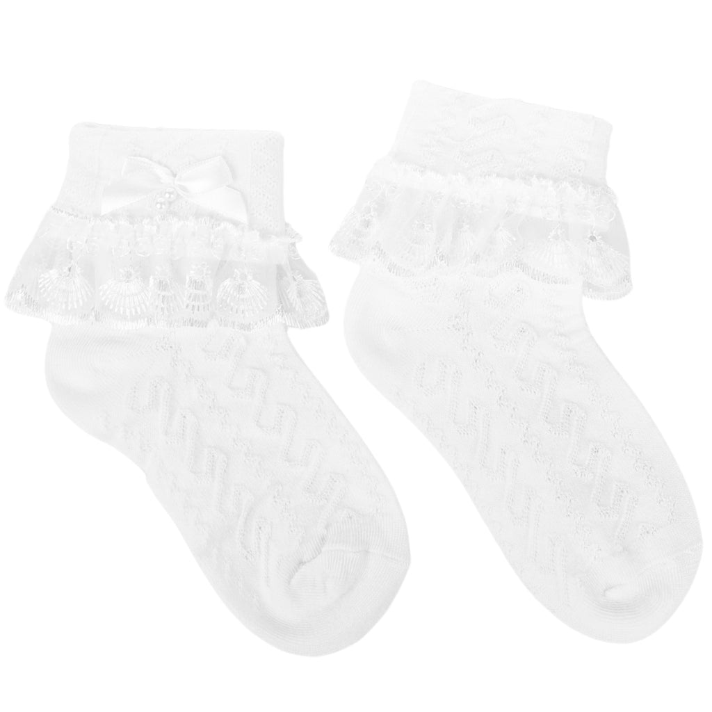 Calcetines Niña con Blondas y Lazo Blanco - Blanco V2