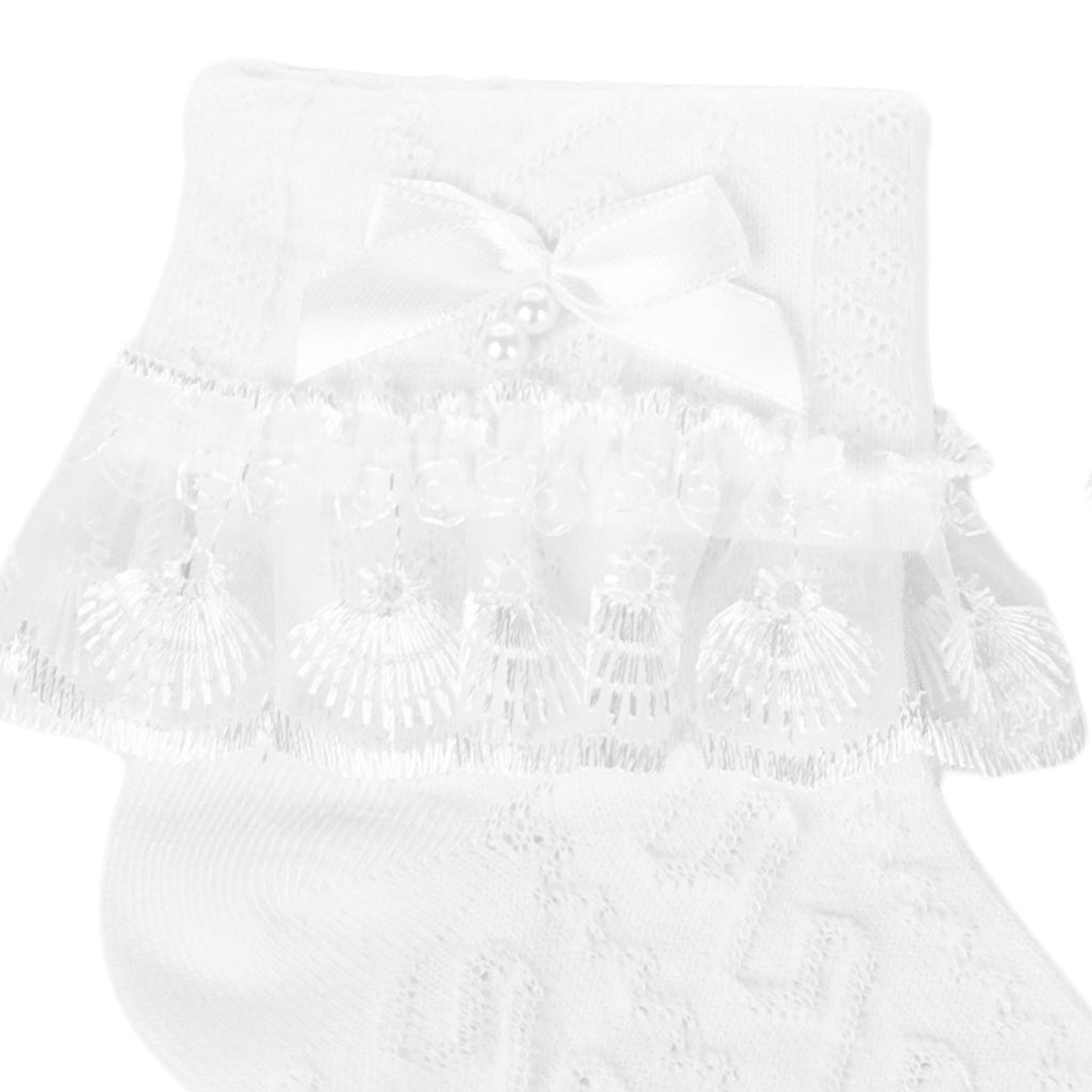 Calcetines Niña con Blondas y Lazo Blanco - Blanco V2