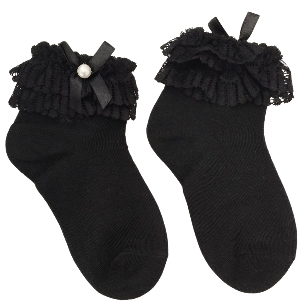 Calcetines Niña con Blondas y Lazo Negro - Negro