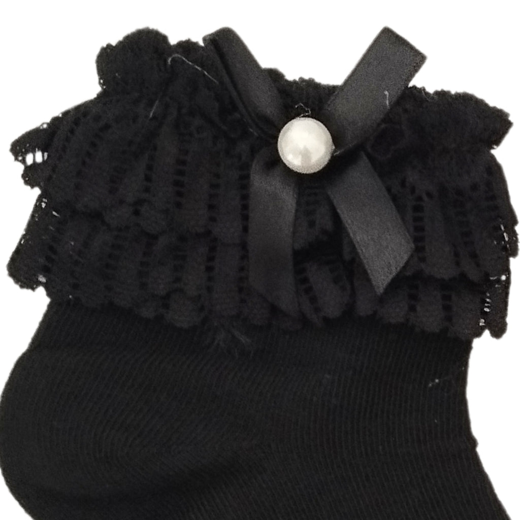 Calcetines Niña con Blondas y Lazo Negro - Negro