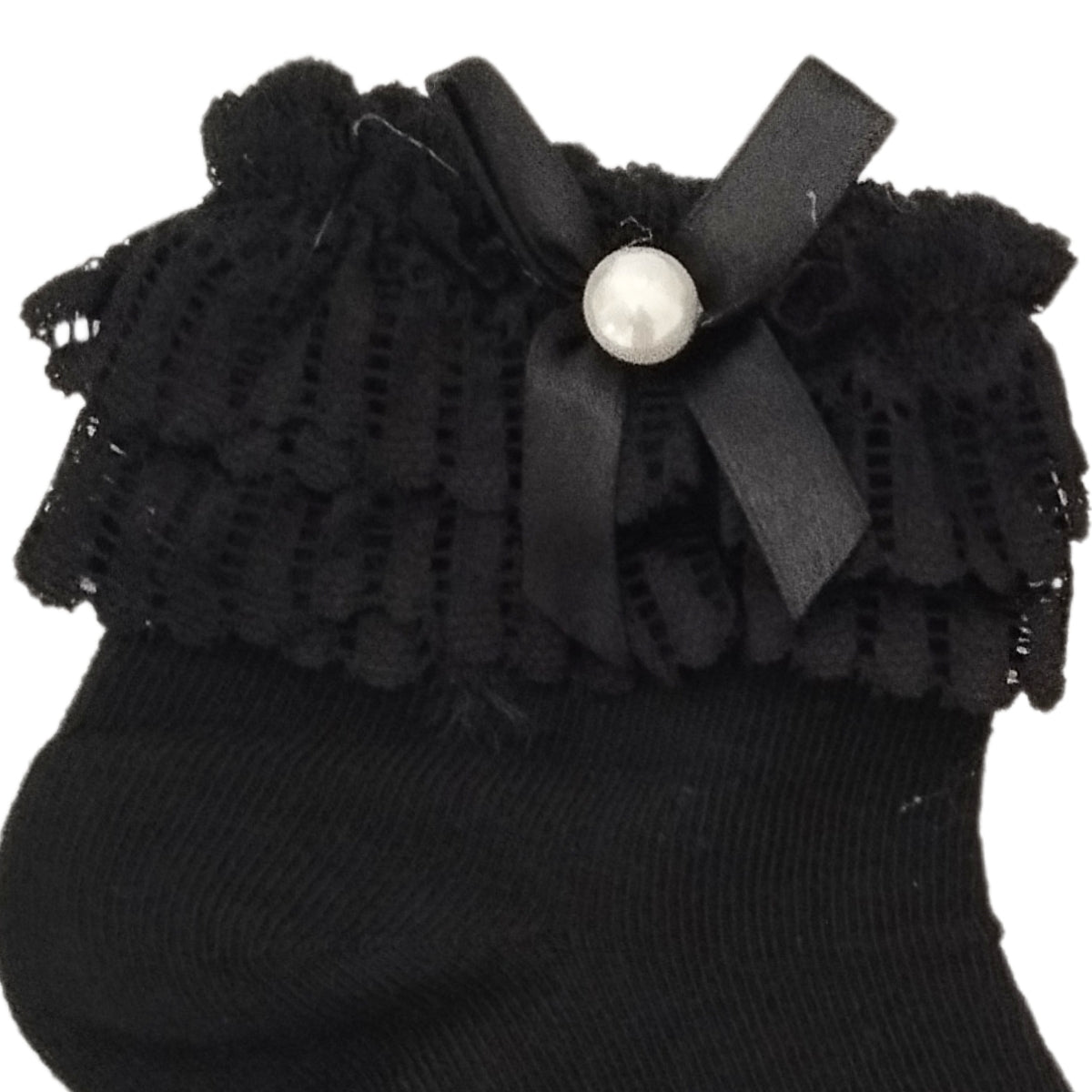 Calcetines Niña con Blondas y Lazo Negro - Negro