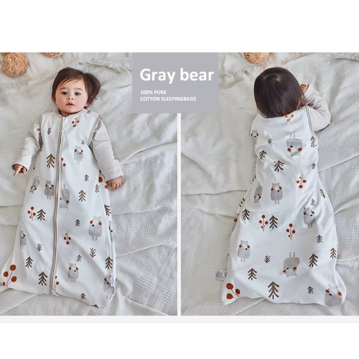 Saco de dormir fino - 100% algodón - Oso Plomo