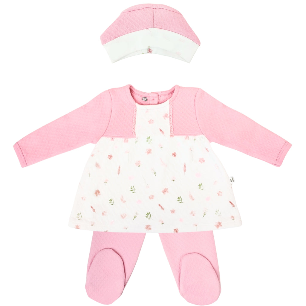 Conjunto Vestido bebé Niña - 3 piezas - Flores - Rosado