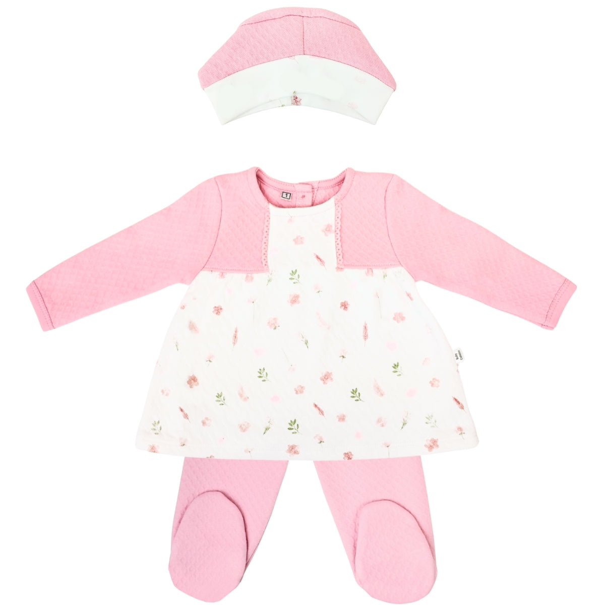 Conjunto Vestido bebé Niña - 3 piezas - Flores - Rosado