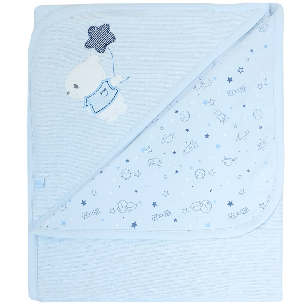 Manta bebé punto ingles - Oso - Celeste S2261