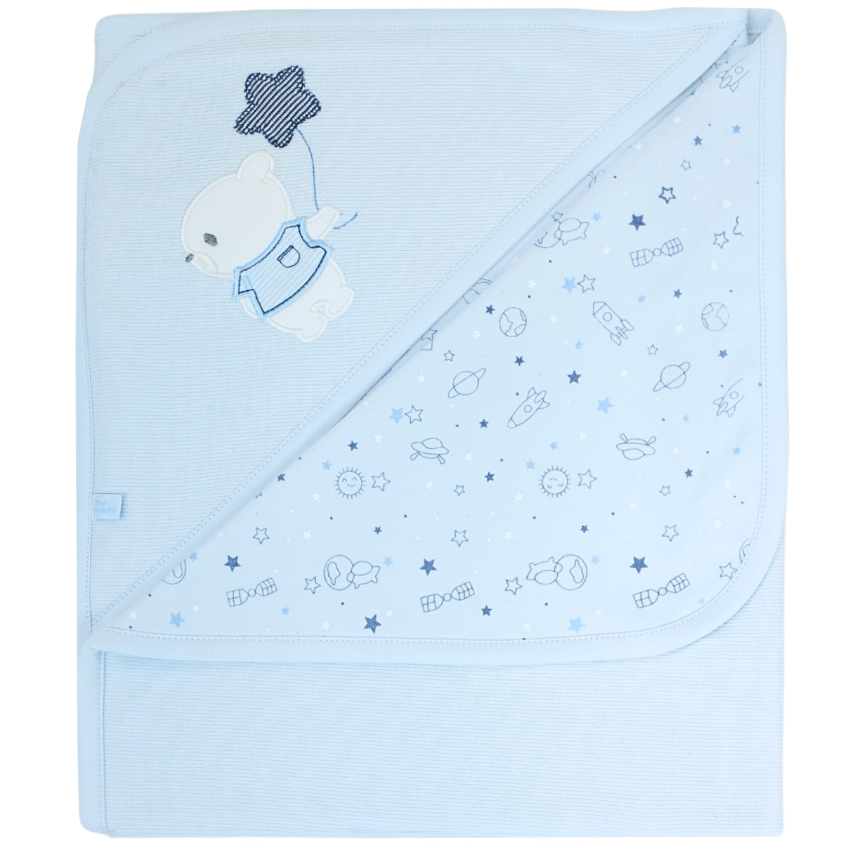 Manta bebé punto ingles - Oso - Celeste S2261