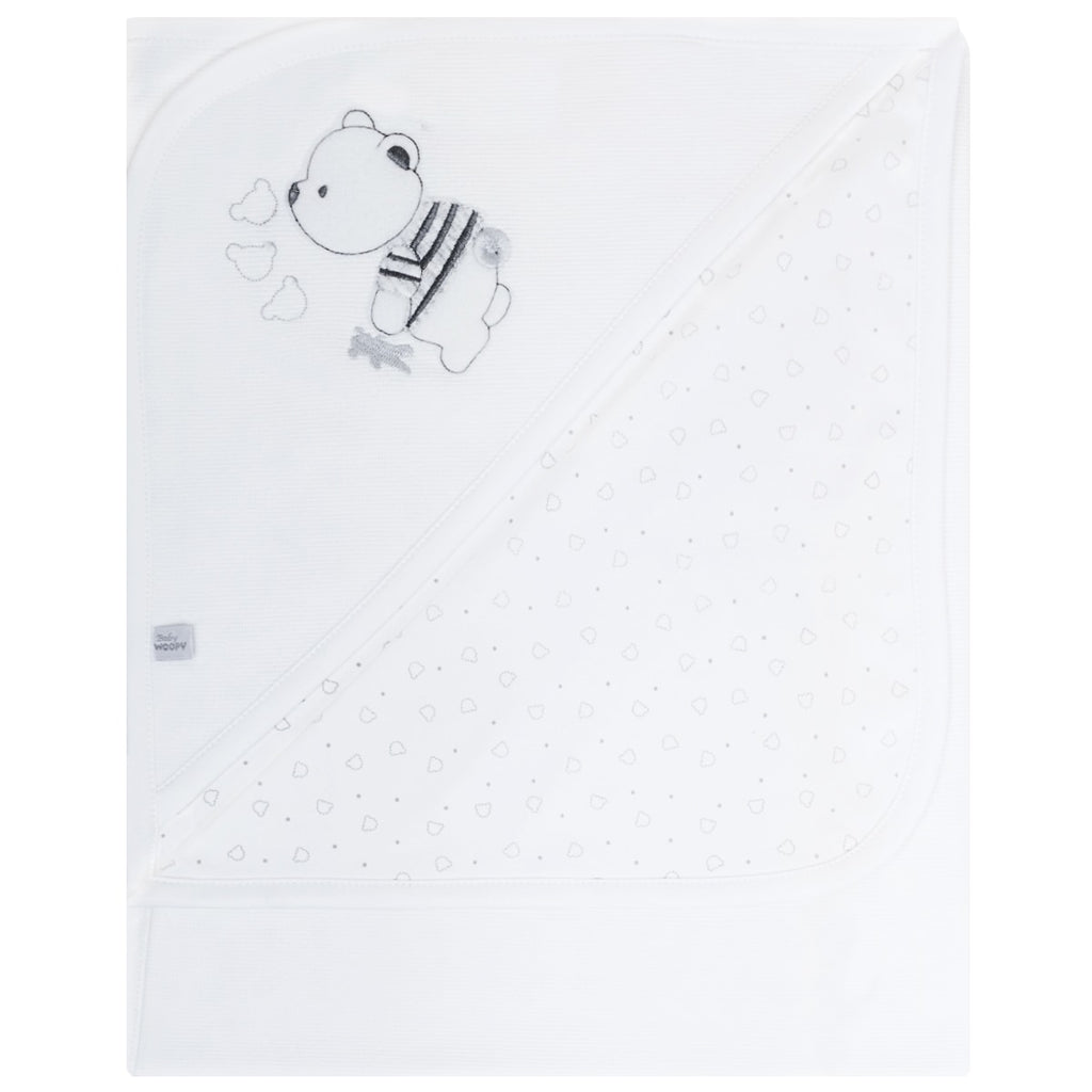 Manta bebé punto ingles - Oso - Blanco S2262