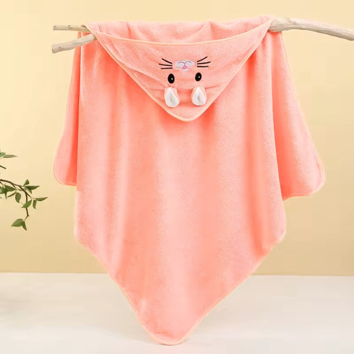 Toalla baño bebé - Gatita - Coral Claro