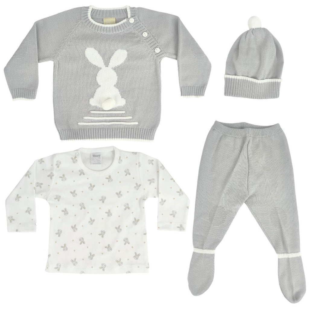 Conjunto bebé Hilo Conejo 4 piezas - Plomo-Blanco - T1