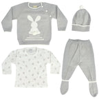 Conjunto bebé Hilo Conejo 4 piezas - Plomo-Blanco - T1