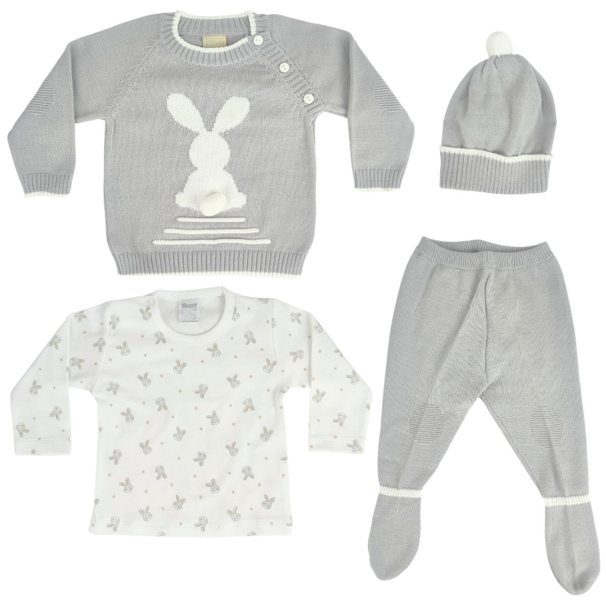 Conjunto bebé Hilo Conejo 4 piezas - Plomo-Blanco - T1