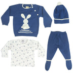 Conjunto bebé Hilo Conejo 4 piezas - Azul-Blanco - T1