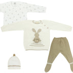 Conjunto bebé Hilo Conejo 4 piezas - Blanco Beige - T1