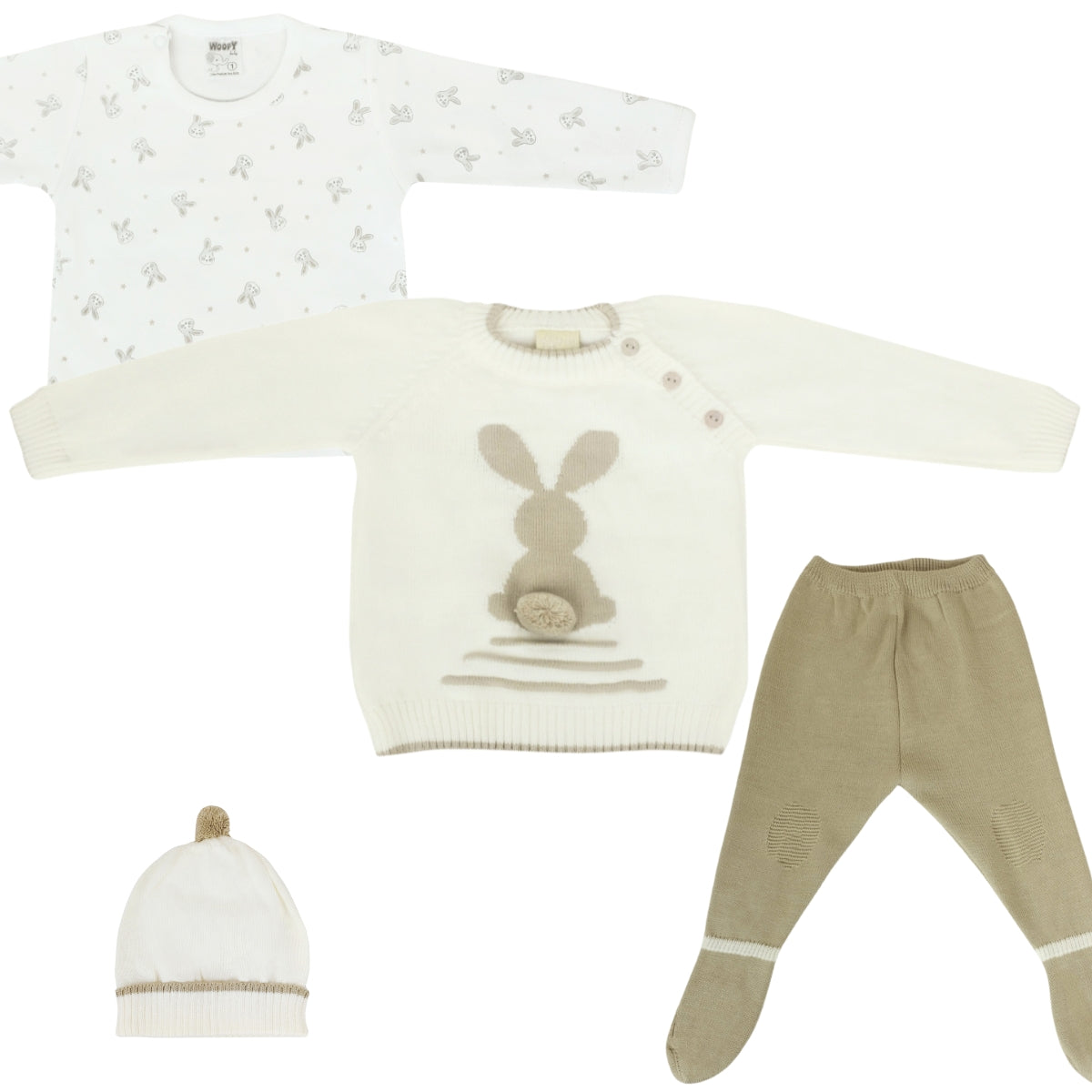 Conjunto bebé Hilo Conejo 4 piezas - Blanco Beige - T1