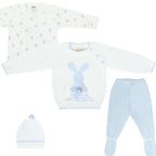 Conjunto bebé Hilo Conejo 4 piezas - Blanco Celeste - T1