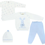 Conjunto bebé Hilo Conejo 4 piezas - Blanco Celeste - T2