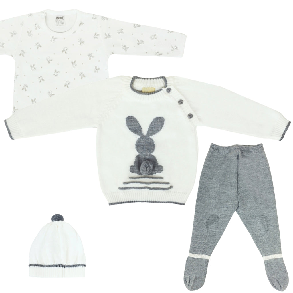 Conjunto bebé Hilo Conejo 4 piezas - Blanco Plomo - T1
