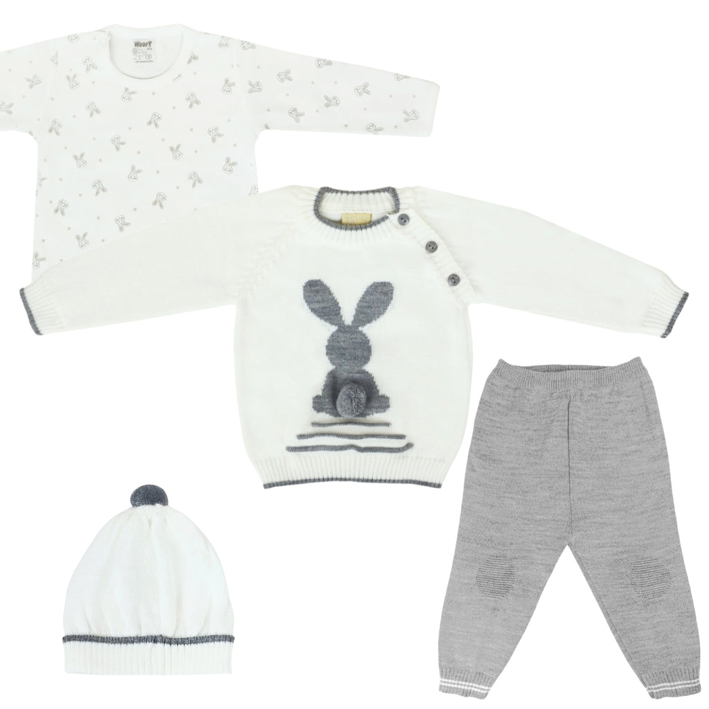 Conjunto bebé Hilo Conejo 4 piezas - Blanco Plomo - T2