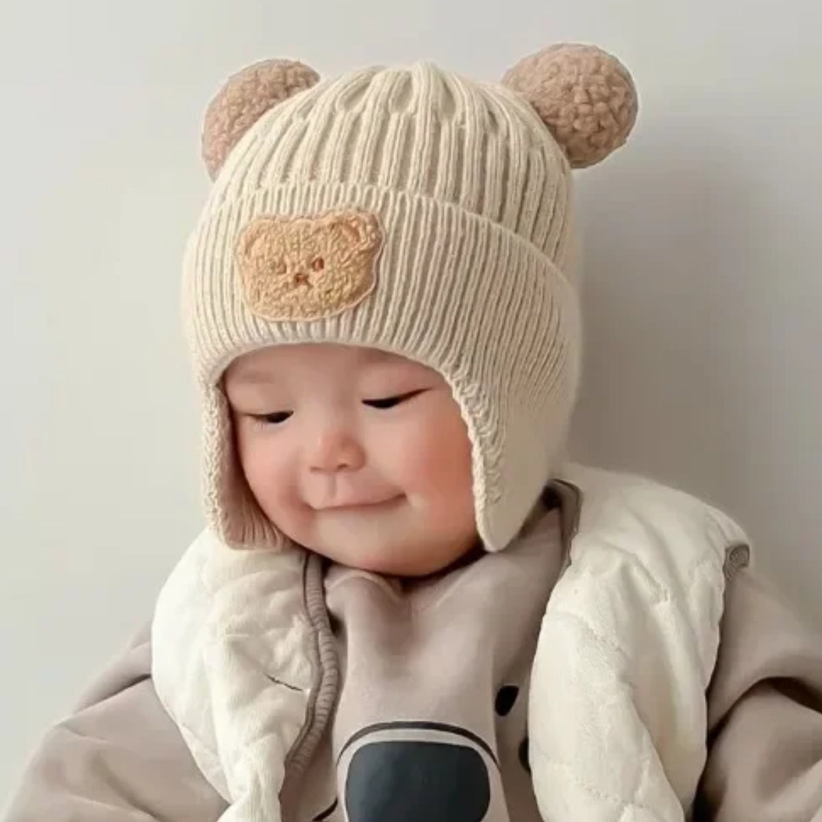 Gorro de Bebé con Orejitas de Oso | 3-36 Meses | Crema
