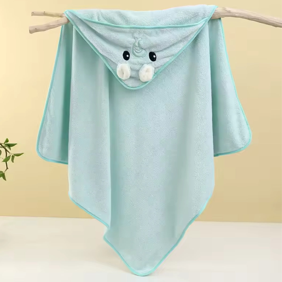 Toalla baño bebé - Elefante Verde agua